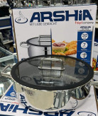 ماهیتابه استیل لیزری دو دسته عرشیا بههمراه درب شیشهای ۳۰ سانتیمتر مدل SS050-3342